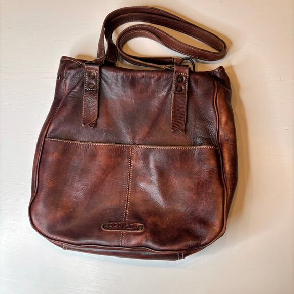 Bed Stu Women's Dark Brown Leather Distressed Shoulder Purse Bag - Picture 1 of 9